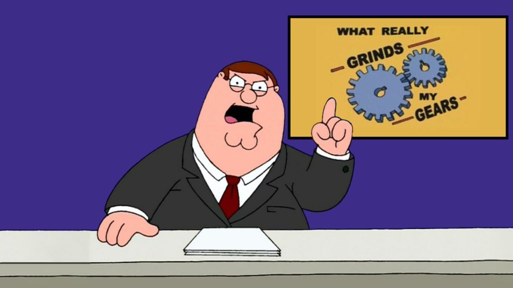 Peter Griffin from Family Guy talks on the local news about what Grinds His Gears