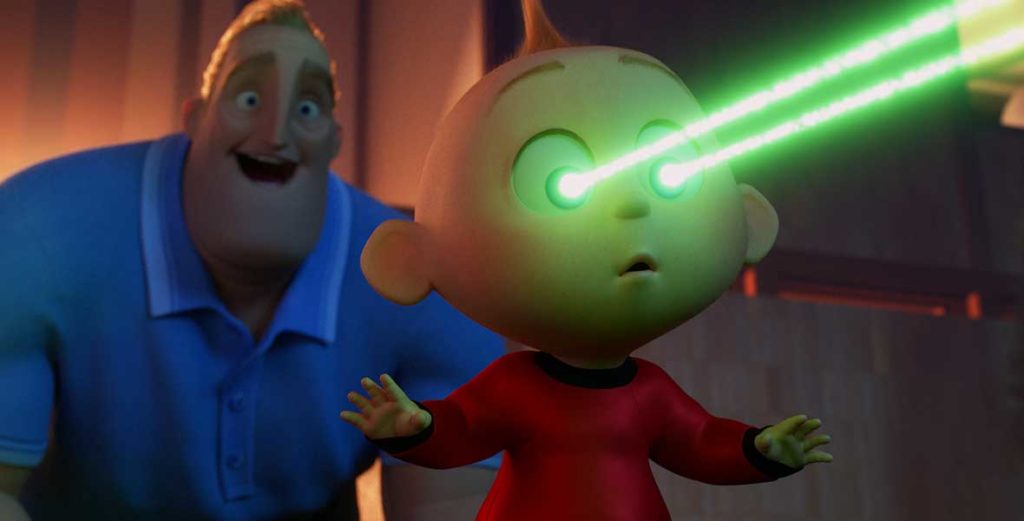 Jack Jack from The Incredibles blasts green lasers from his eyes