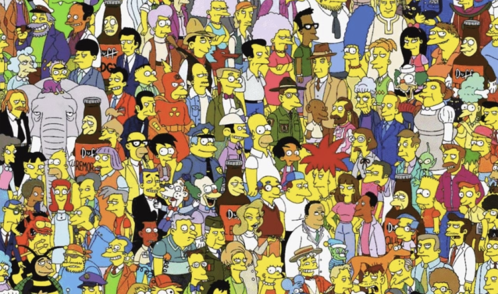 The massive cast of characters from TV's The Simpsons